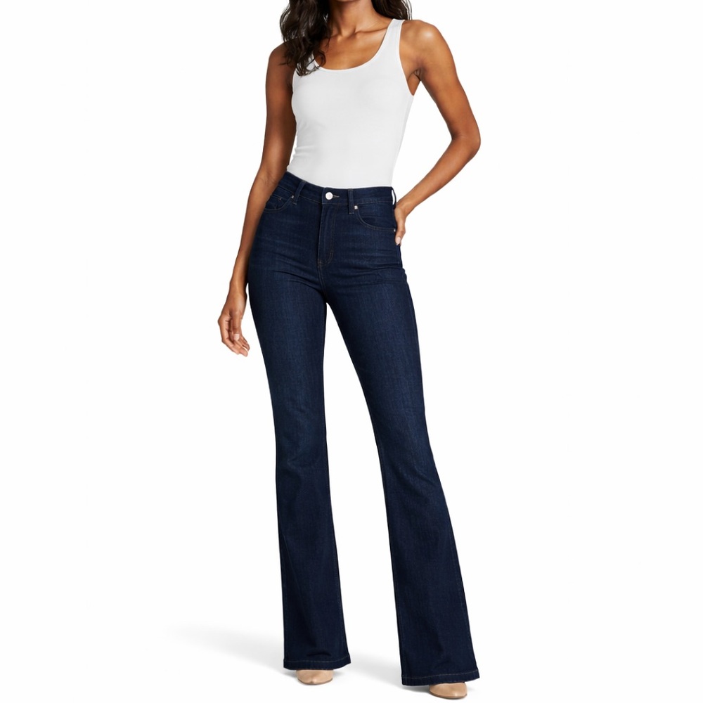Paige 30x35 Genevieve Fabel Flare Jeans 0427 Dark Indigo Wash High Rise Stretch